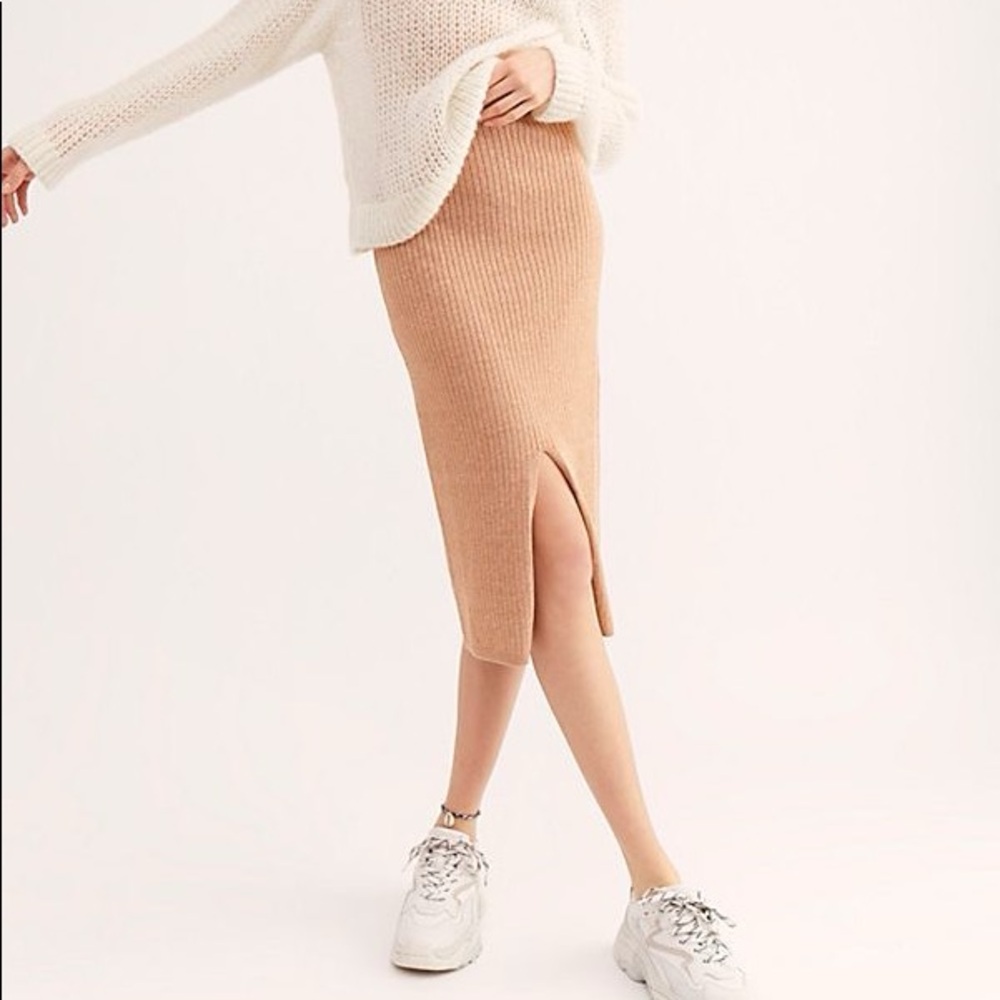 Free People Skyline Ribbed Midi Skirt - Beige - XS